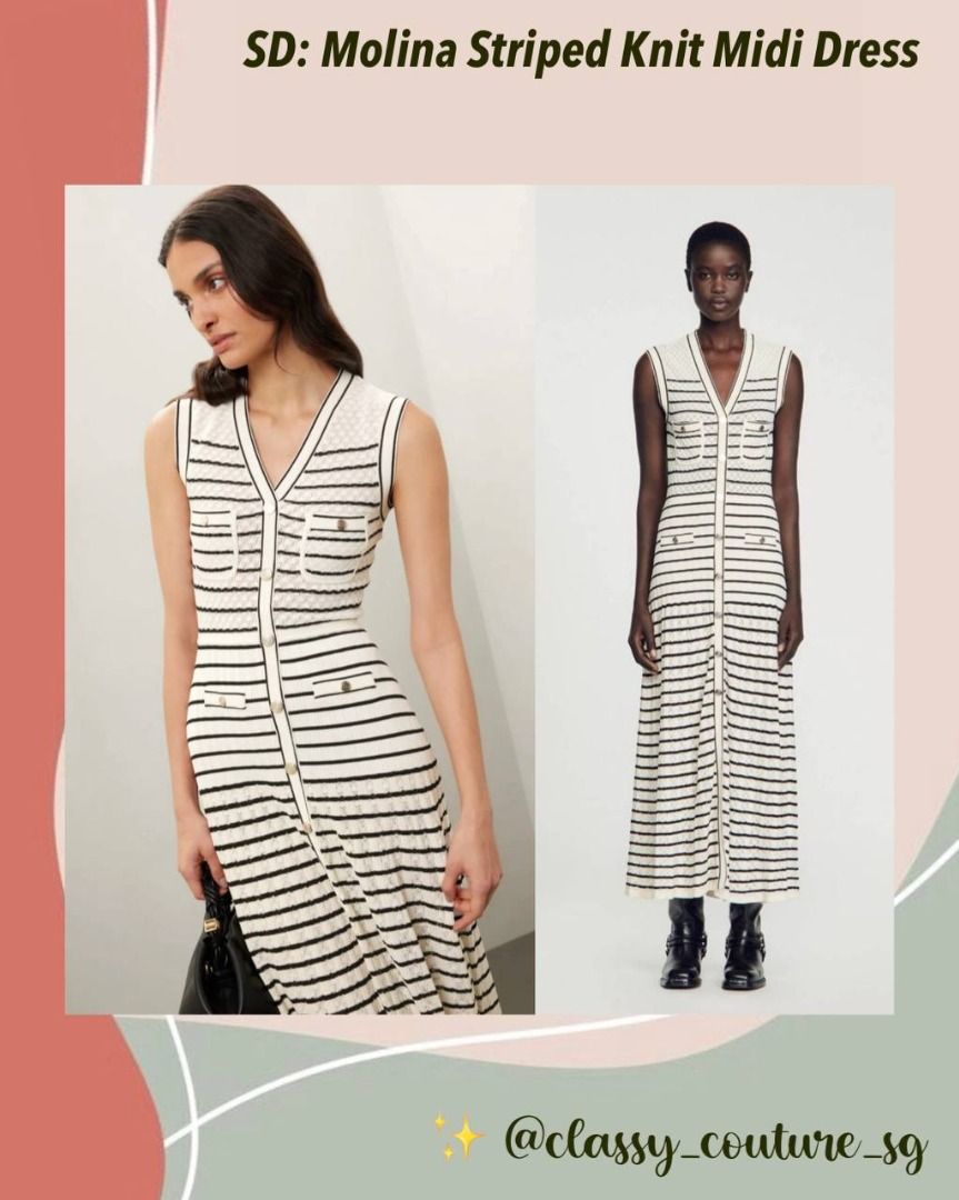 Sandro Molina Striped Knit Midi Dress, Women's Fashion, Dresses & Sets,  Dresses on Carousell