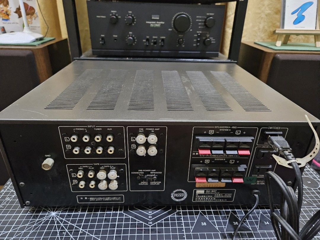 Sansui AU 607 Vintage Integrated Amplifier (Category: Soundbars, Speakers & Amplifiers) located in Cebu City. Submitted by jovsatbudlat (Listing ID 1291018372, Image 3). Description: Sansui AU-607 - Rare vintage Integrated Amplifier - Very powerful amplifier - In very Good Condition - Bought and made in Japan - 100V AC - Total output power: 65W+65W(8Ω、20Hz～20kHz、THD 0.03%) - Rated Power Consumption: 185 watts - Wt. = 15.3 kg Model Year : 1976.