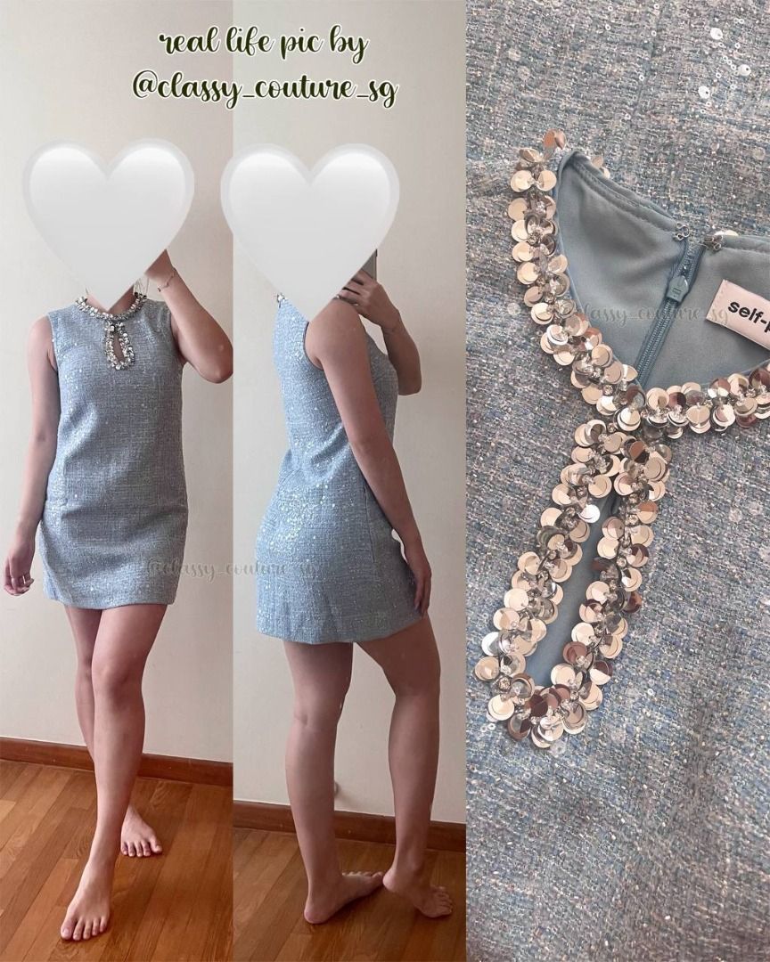 self portrait blue sequin boucle mini dress Self Portrait Blue Sequin Boucle Mini Dress