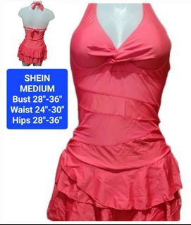 SHE!N Halter One Piece (1pc) Swimwear / Swimsuit Dress Pink Medium & Large Sizes Available