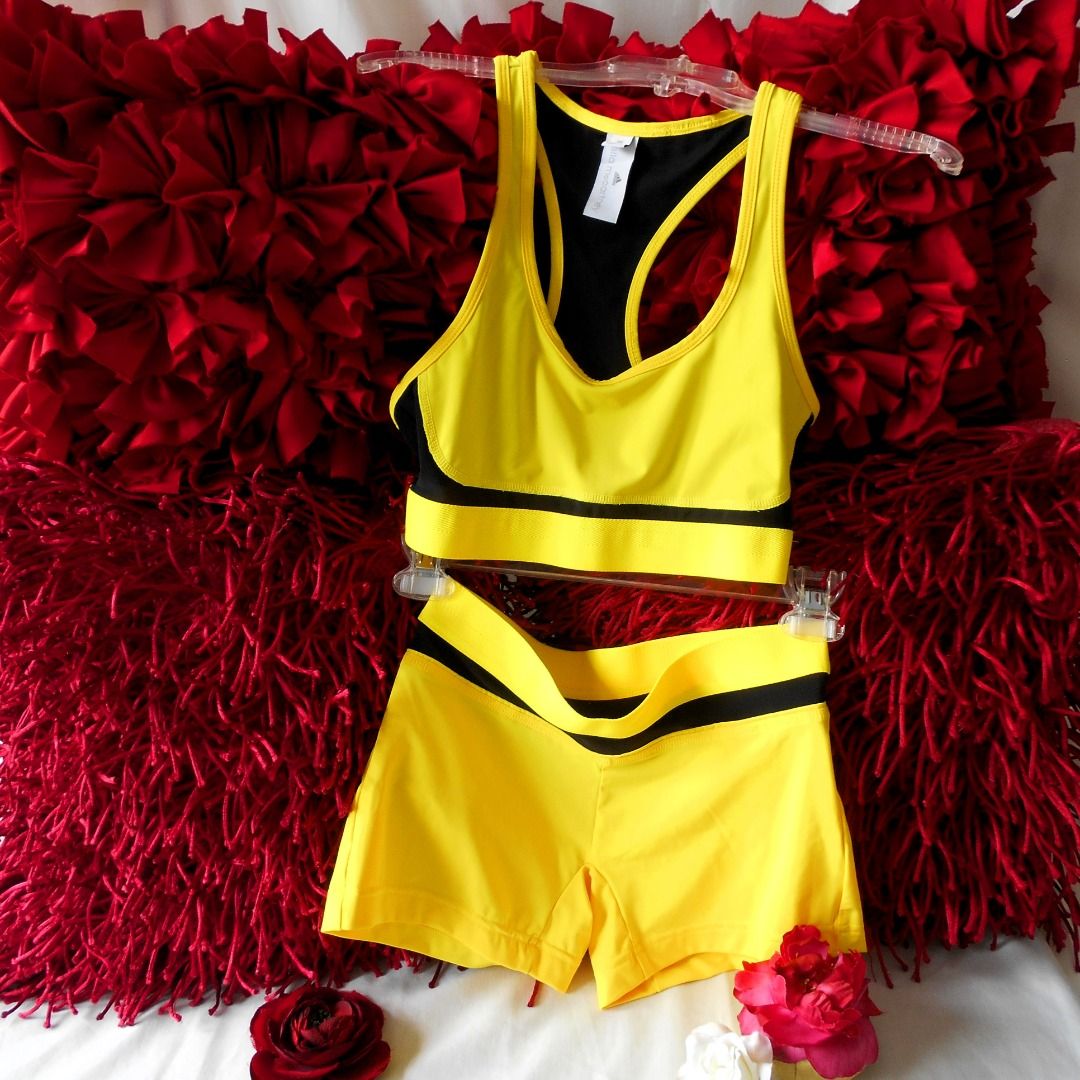 Stella McCartney Adidas Performance Neon Yellow Black Sports Bra Top &  Athletic Hot Pants Gym Yoga Pilates Authentic