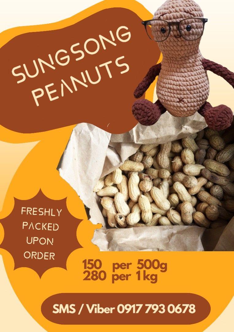 Sungsong Premium Peanuts (Category: Packaged & Instant Food) located in Manila. Submitted by jenkto (Listing ID 1291171409, Image 1). Description: Premium quality Sungsong peanuts 🥜 😋 **Guaranteed CRISP and CRUNCHY!** No shrivelled hard nuts that you get from cheaper brands. Freshly packed upon order. No added oil, salt or flavorings! Peanuts provide protein, vitamins, minerals, and antioxidants. They are LOW IN CARBS so perfect for diabetics. 