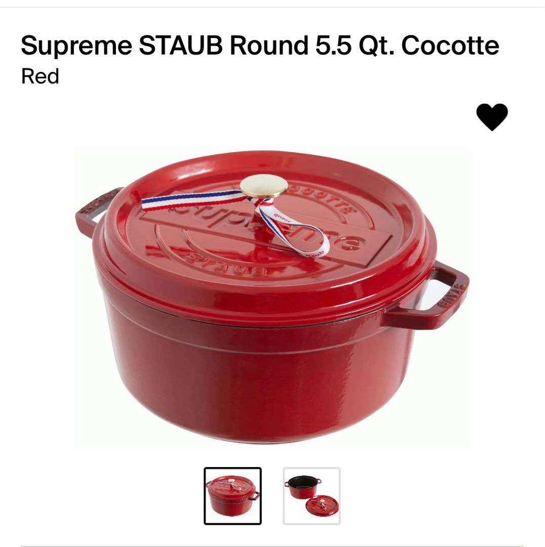 Supreme STAUB Round 5.5Qt. Cocotte 鑄鐵鍋, 名牌, 飾物及配件- Carousell