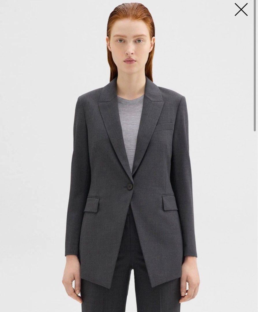 Theory Etiennette Blazer in Good Wool No 2 Light Grey