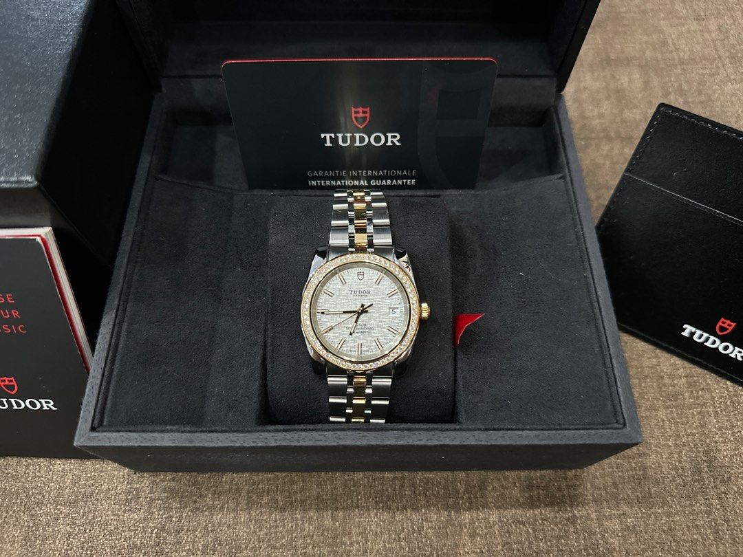 Tudor Classic M21023-003 (Diamond, Yellow Gold, Stainless Steel, Silver) (Category: Watches) located in Singapore. Submitted by vintagerosesxx (Listing ID 1291072099, Image 3). Description: • Tudor Classic M21023-0003 • Classic 38 Stainless Steel / Yellow Gold / Diamond / Silver / Bracelet • ETA Caliber 2824-2 • Produce : 2008 • Bezel : Gem-Set • Glass : Sapphire • Back : Closed • Shape : Round • Diameter : 38.00mm • W/R : 100.00m.