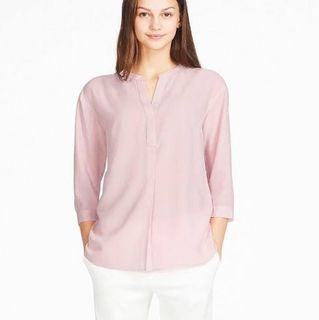 *SALE* UNIQLO Pale pink lavender rayon skipper collar 3/4 sleeve blouse top