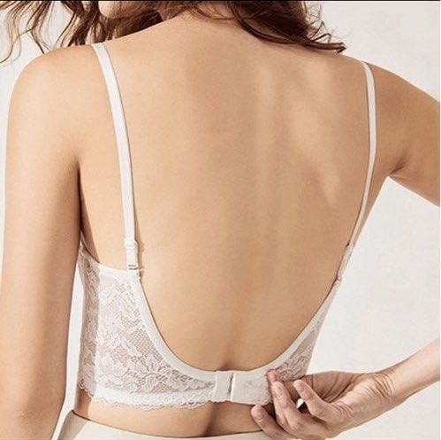 Backless Bra, Invisible Lace Wedding Bras, Low Back Push Up Brassiere Women  Seamless Lingerie Sexy Corset Underwear 