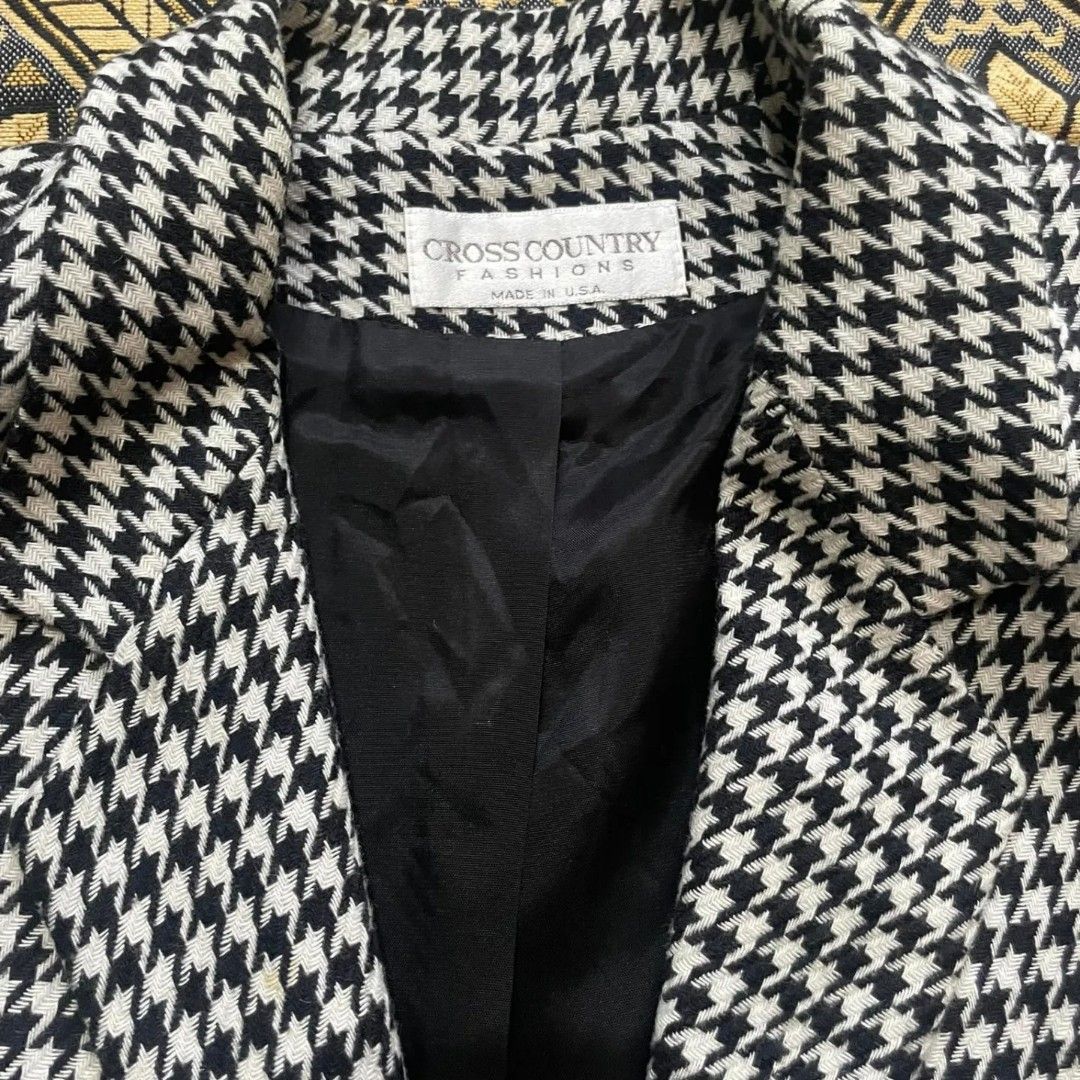 Vintage Cross Country Houndstooth wool blazer (Category: Coats, Jackets and Outerwear) located in Davao. Submitted by homeboy.ph (Listing ID 1291136158, Image 2). Description: Vintage Cross Country Houndstooth Wool blazer Very good condition, no flaws. Made from wool with hounds tooth design, and it has the standard pocket system that can be seen on most of the usual blazer design. Made in USA W 22 L 29 2,500+SF #vintage#crosscountry#blazer#wool#