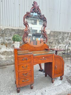 Vintage Solid Narra Vanity Dresser with Mirror