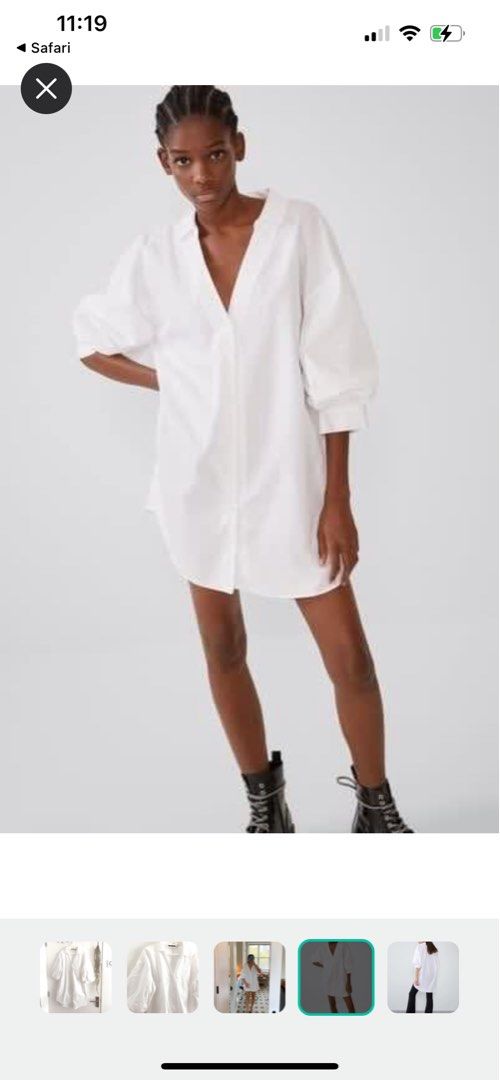 Zara White Collar Shirt Dress With Puff Balloon 3 4 Sleeves