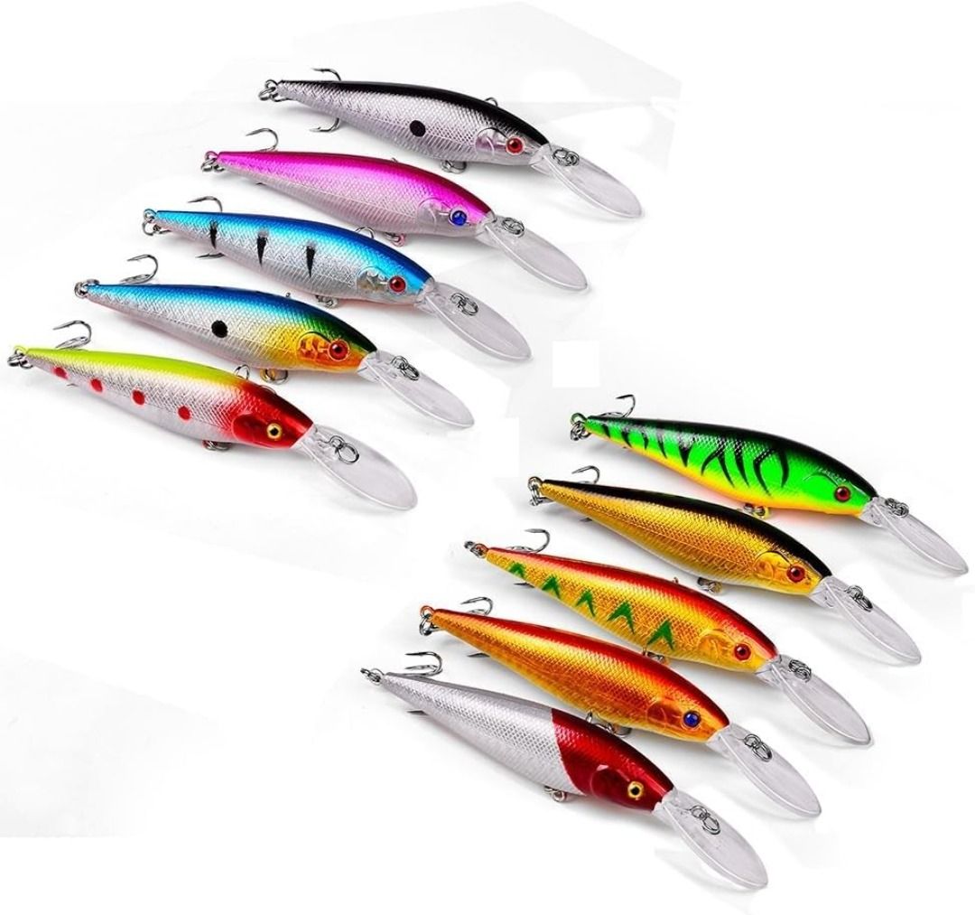 10 Pack Fishing Lures Hard Baits, 3D Eyes Minnow Fishing Lures Crankbait,  Swimbait Fishing Tackle Lure Kit for Freshwater/Saltwater/Topwater, Bass,  Trout, Walleye, Redfish APJC1276, Sports Equipment, Fishing on Carousell