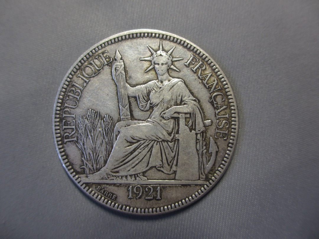1921 Indo China France Piastre Silver Coin Old Silver Currency 