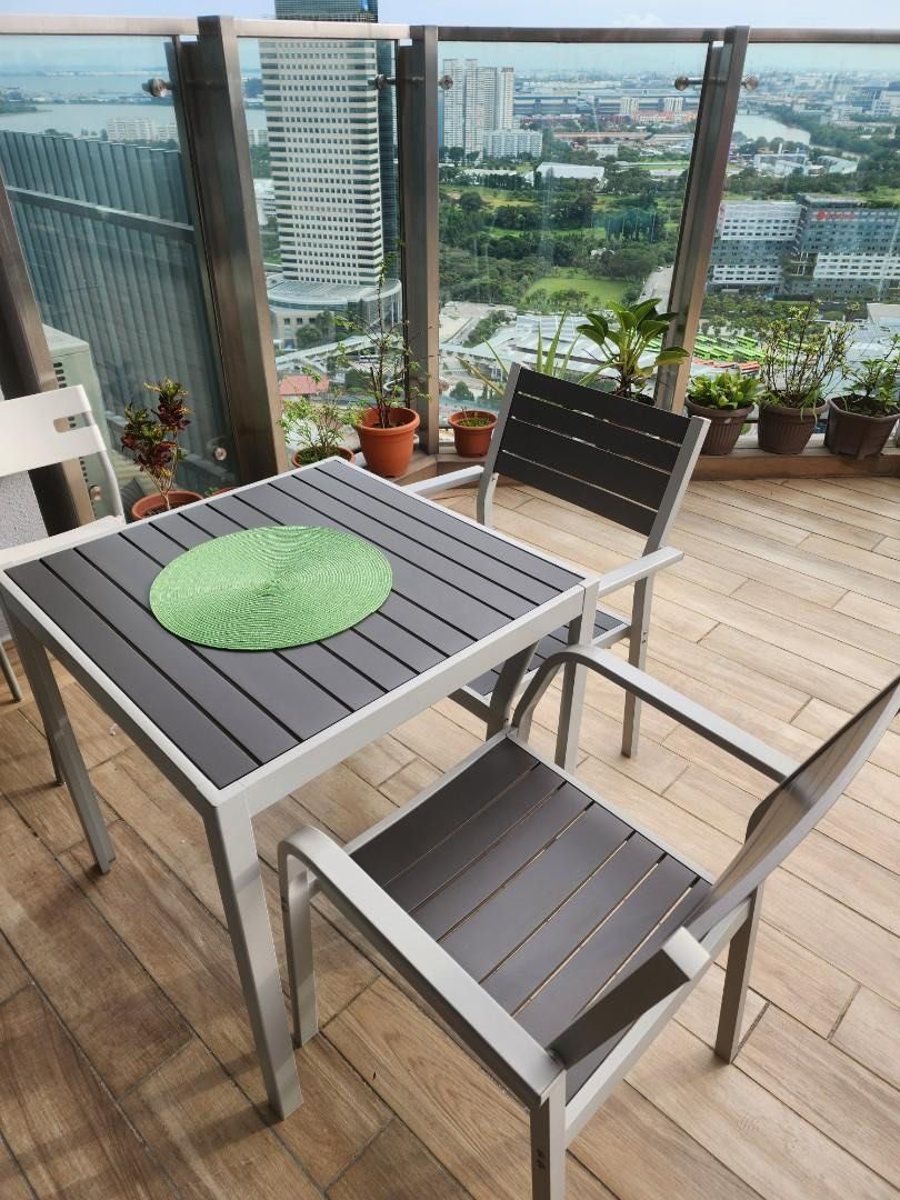 4 piece Ikea Sjalland Outdoor Table Chairs Bench Set