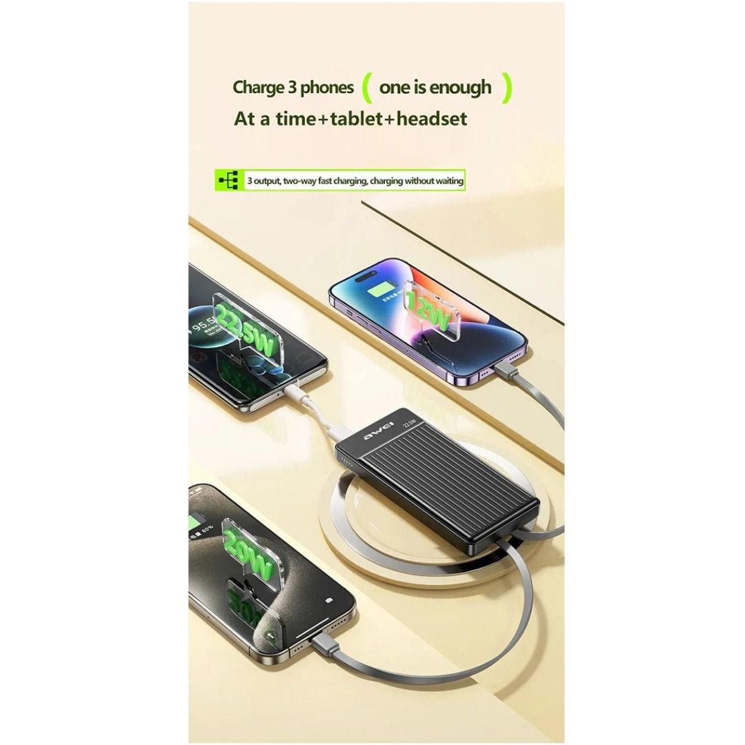 Brand New // Awei P88K 10k Power Bank || Mini Fast Charging 22.5W || Quick  Charge With Built-In Cable Powerbank || Store Pickup & Same Day Delivery,  Mobile Phones & Gadgets,