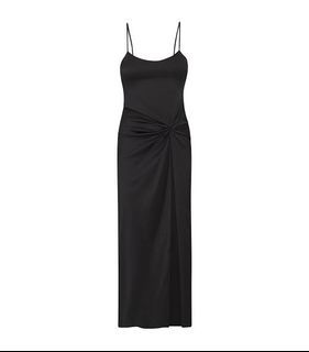 Authentic Skims Silk Sleep Slip Dress with High Slit - Black