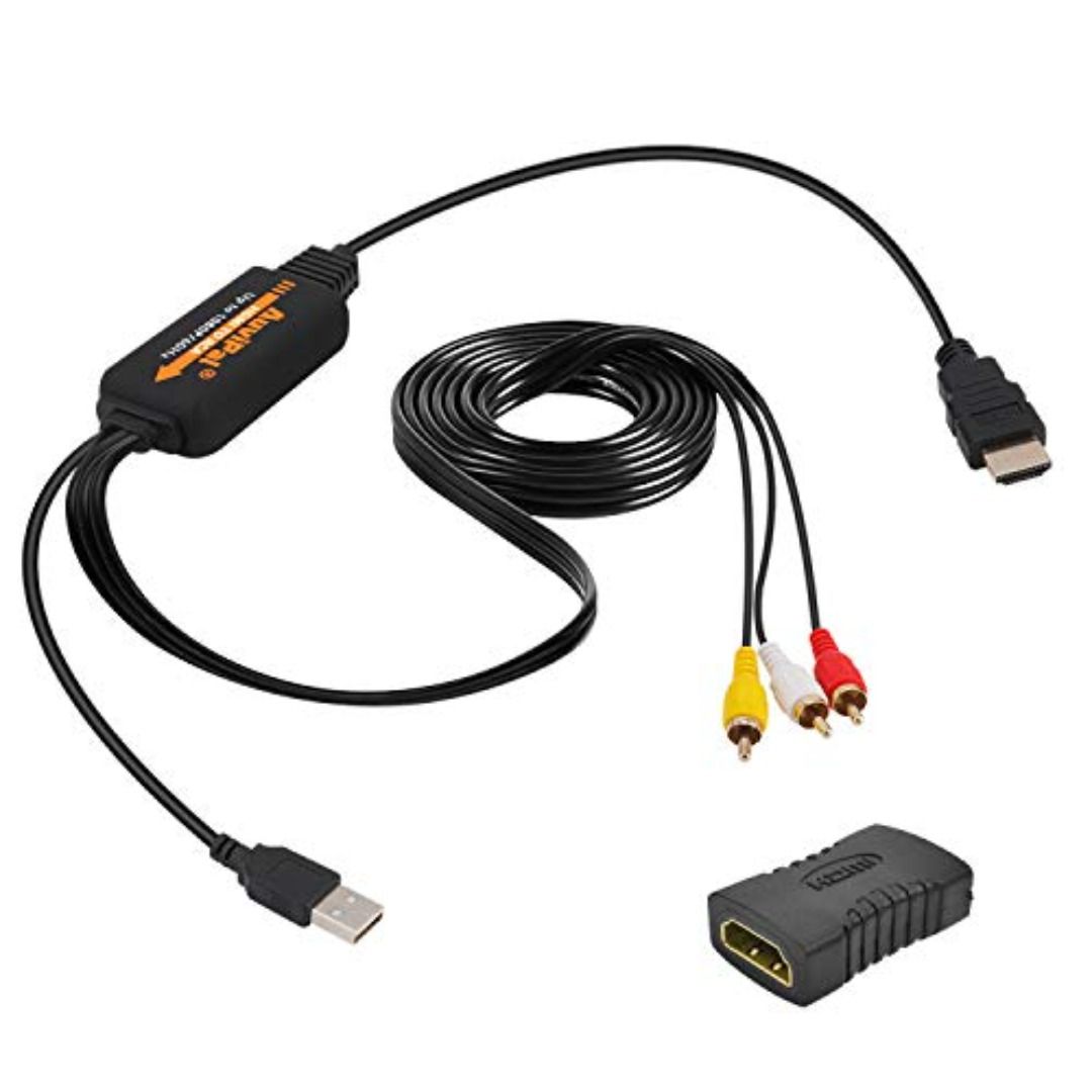 AuviPal 1080P HDMI to RCA Adapter with HDMI Coupler for Any HDMI Streaming Devices Wii P3 Playstation XBOX DVD Player and More. All in One HDMI to 3RCA Composite AV Video Converter 11824 Computers