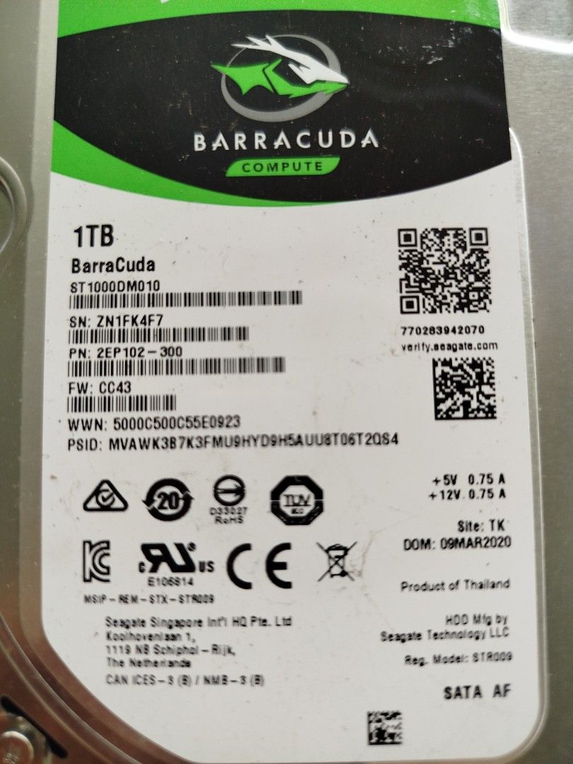 Barracuda 1TB SATA af Seagate tech (Category: Hard Disks & Thumbdrives) located in Subic. Submitted by regiedaniel01 (Listing ID 1291196236, Image 2). Description: add sf.
