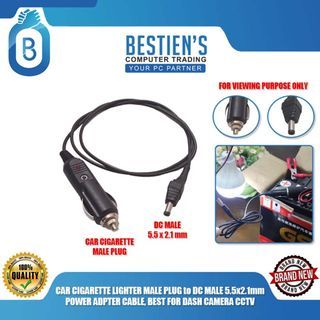 CAR CIGARETTE LIGHTER MALE PLUG to DC MALE 5.5x2.1mm POWER ADPTER CABLE, BEST FOR DASH CAMERA CCTV