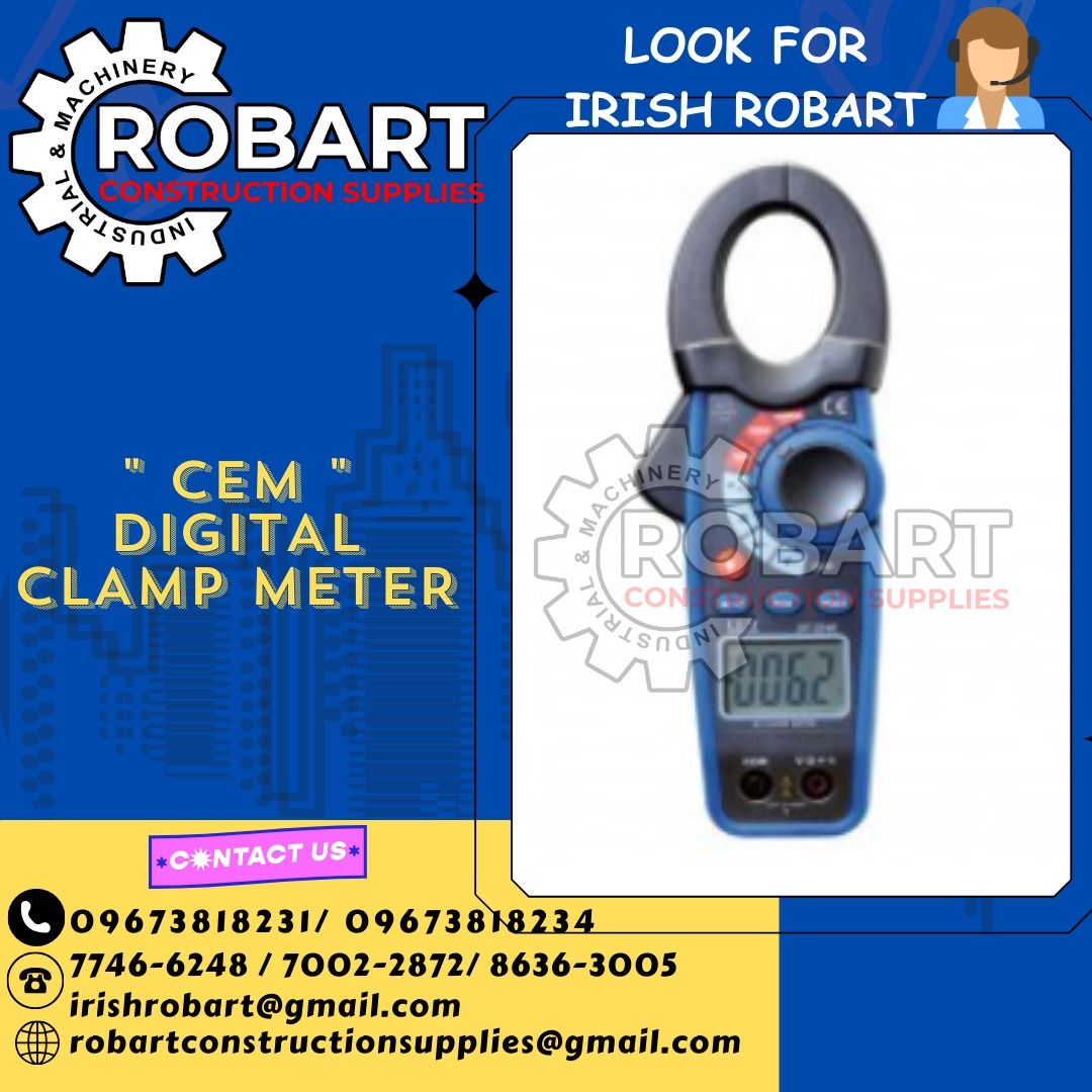 CEM Digital Clamp Meter (Category: Construction Tools & Equipment) located in Manila. Submitted by irishrobart_22 (Listing ID 1291276328, Image 1). Description: CEM Digital Clamp Meter 1000A AC, AC/DC True RMS Clamp Meters DT-3340 Series Professional True RMS Clamp Meters provide accurate AC, AC/DC Current and Voltage readings regardless of waveforms. These meters can be used in most industrial and commercial applications where non-linear loads d
