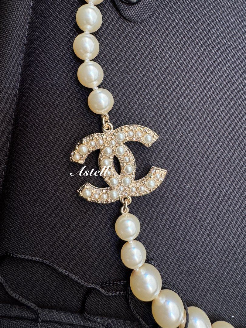 CHANEL Pearl CC 100th Anniversary Necklace Light Gold 869217 | FASHIONPHILE