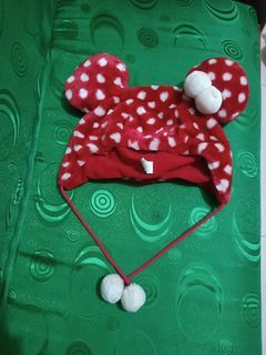 Disney Disney Minnie Fan Cap Polka Dot Red White Dot Headgear Hat Cap Fluffy Pompon