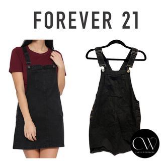 Forever 21 Black Pinafore Overall Jumper Dress