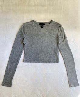 Forever 21 Longsleeves Cropped Top Gray