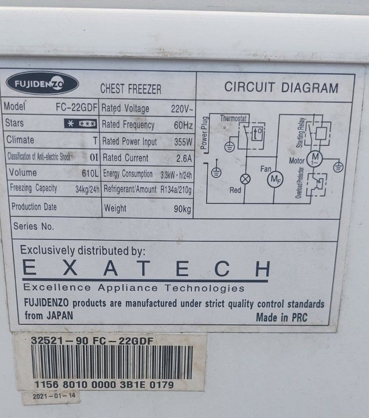 Fujidenzo chest freezer 22 cu ft, TV & Home Appliances, Kitchen