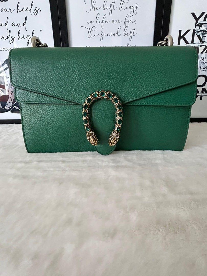 Gucci Dionysus Small Bag (Category: Luxury Bags & Wallets) located in Manila. Submitted by bagislifeshop (Listing ID 1291353950, Image 2). Description: ☑️Available in Pampanga ✅Condition: 9/10 ✅Material: Tanned leather ✅Colour: Emerald green ✅Size: W28cm x H17cm x D9cm ✅Inclusion: Replacement dustbag .