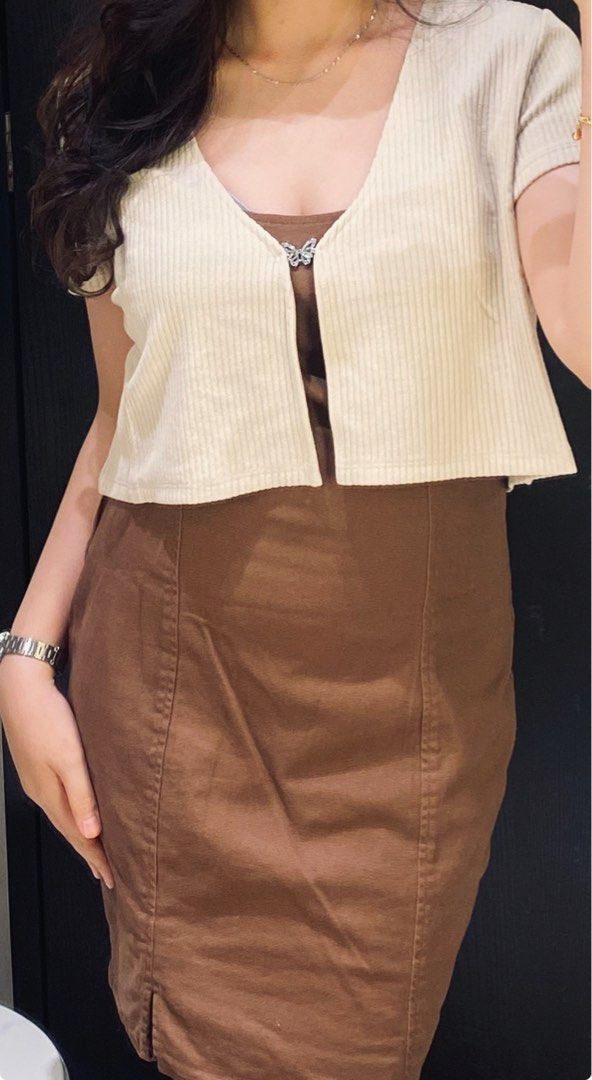 H&M Brown Denim Dress, Women's Fashion, Dresses & Sets, Dresses on Carousell