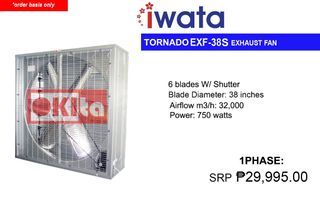 IWATA TORNADO EXHAUST FAN-38"/6 BLADES WITH SHUTTER/750WATTS