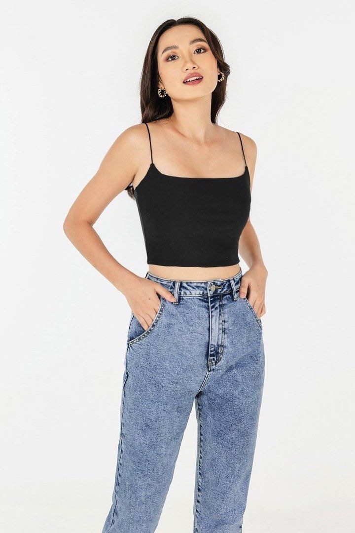 lovet arielle cami crop top in black, Women's Fashion, Tops, Sleeveless on  Carousell