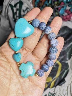 Made in Vatican Rome beautiful blue coral beads with turquoise hearts rosary bracelet