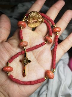 Made in Vatican Rome beautiful red coral beads with heart engraved the Our Father prayer at. Benedict protection rosary