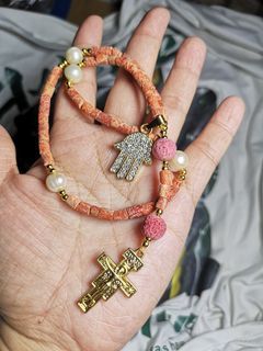 Made in Vatican Rome beautiful coral beads with hasma hand powerful protection rosary