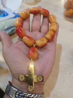 Made in Vatican Rome beautiful coral beads with St Benedict protection rosary