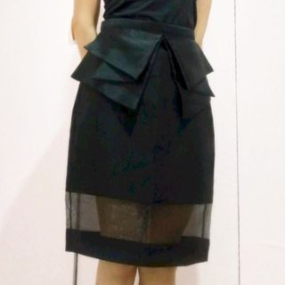 Modern Filipiniana / Formal Skirt / Black Jusi Pencil Skirt with Waist Detail