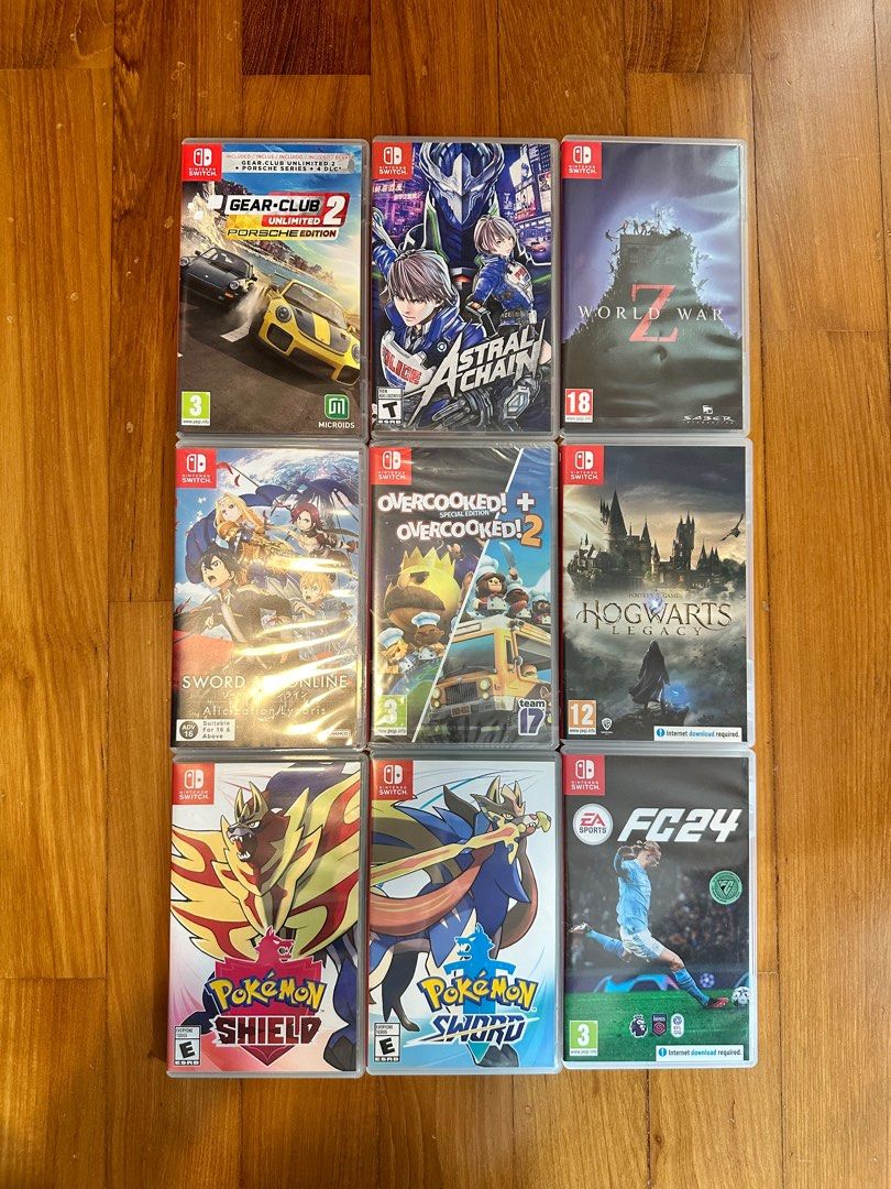 Nintendo Switch game Gear Club Unlimited 2 / Astral Chain / World War Z /  Sword art online Alicization Lycoris / Overcooked 1 + 2 / Hogwarts Legacy /  Pokémon Shield / Pokémon Sword / FC 24, Video Gaming, Video Games, Nintendo  on Carousell