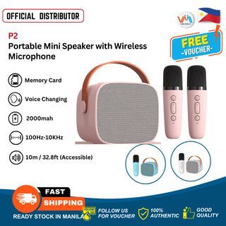 P2 Mini Bluetooth Speaker With Microphone Karaoke Set Portable Wireless Single and Dual Microphone Loudspeaker Voice Changing Effect Bluetooth Speaker For 3D Home KTV  Pink/White/Blue Camping Karaoke  Machine Support Bluetooth Memory Card  Stereo Amplifie