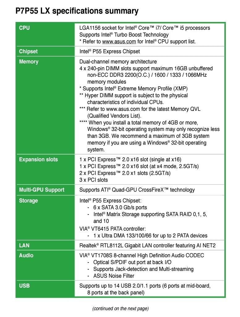 Preowned ASUS P7P55 LX, LGA1156, Computers Tech, Parts - Main Image
