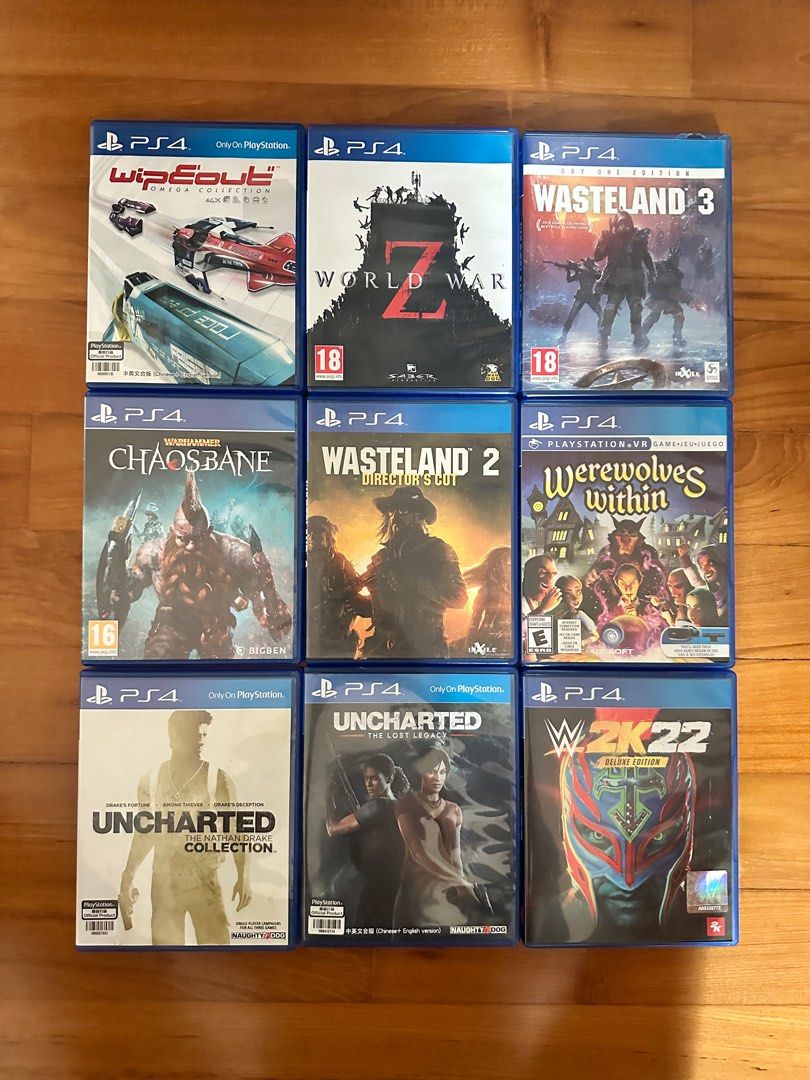 PS4 game Wipeout / World War Z / Wasteland 3 / Chaosbane / Wasteland 2 /  Werewolves within / Unchartered collection / Unchartered the lost legacy /  W2K22, Video Gaming, Video Games, PlayStation on Carousell