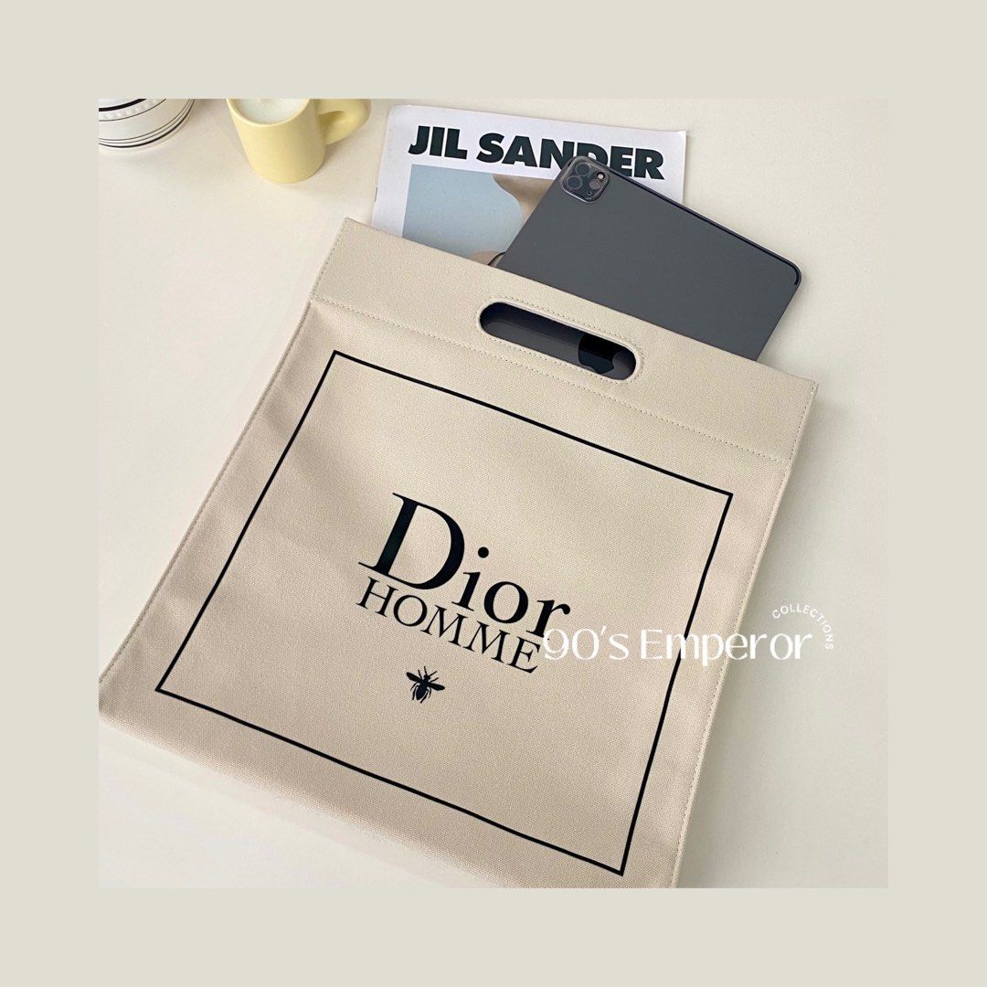 READYSTOCK Dior Beauty Homme Beige Canvas Tote Bag Handbag Cosmetic storage Bag Pouch Clutch Gift