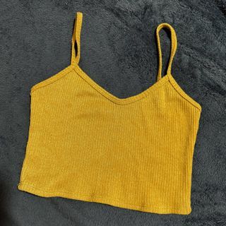 Rib Knitted Sleeveless Crop Top color Mustard/Yellow