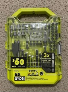 Ryobi A986501 65 pcs Drill and Impact Drive Kit (65-Piece), Black oxide drill bits provide longer life and faster drilling, 135 degree split points for drilling on contact and preventing walking, Brand New. Sealed.