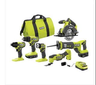 RYOBI PCL1600K2 18V Cordless 6-Tool Combo Kit with 1.5 Ah and 4.0 Ah Battery & Charger (converted to 220V), Drill/Driver - Powerful motor provides up to 515 in./lbs. of torque, Circular Saw - Over 215 cuts per charge, Brand new in box.