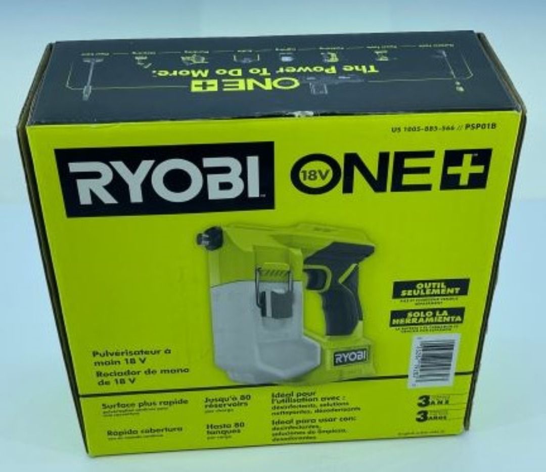 RYOBI PSP01B 18V Cordless Handheld Sprayer Tool Only Battery charger sold separately Ideal for Use with Disinfectants Cleaning Solutions and Deodorizers Compact and Lightweight Design for Maximum Port...