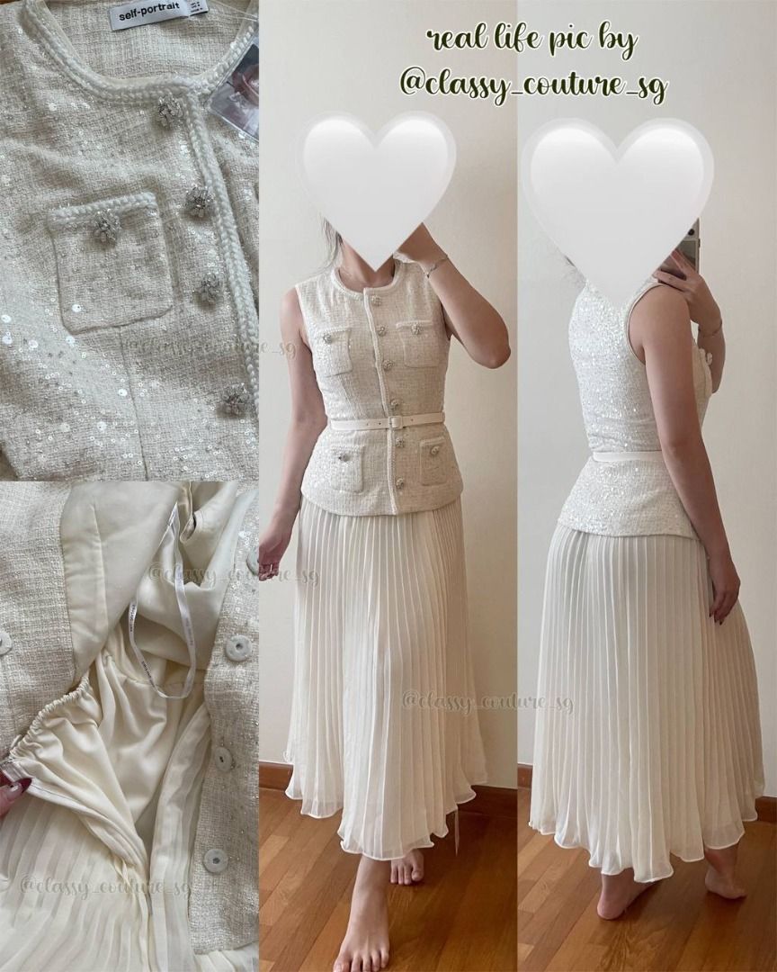 【SELF PORTRAIT】SEQUIN BOUCLE TAILORED ミディドレス Cream Sequin Boucle Tailored Midi Dress – self-portrait