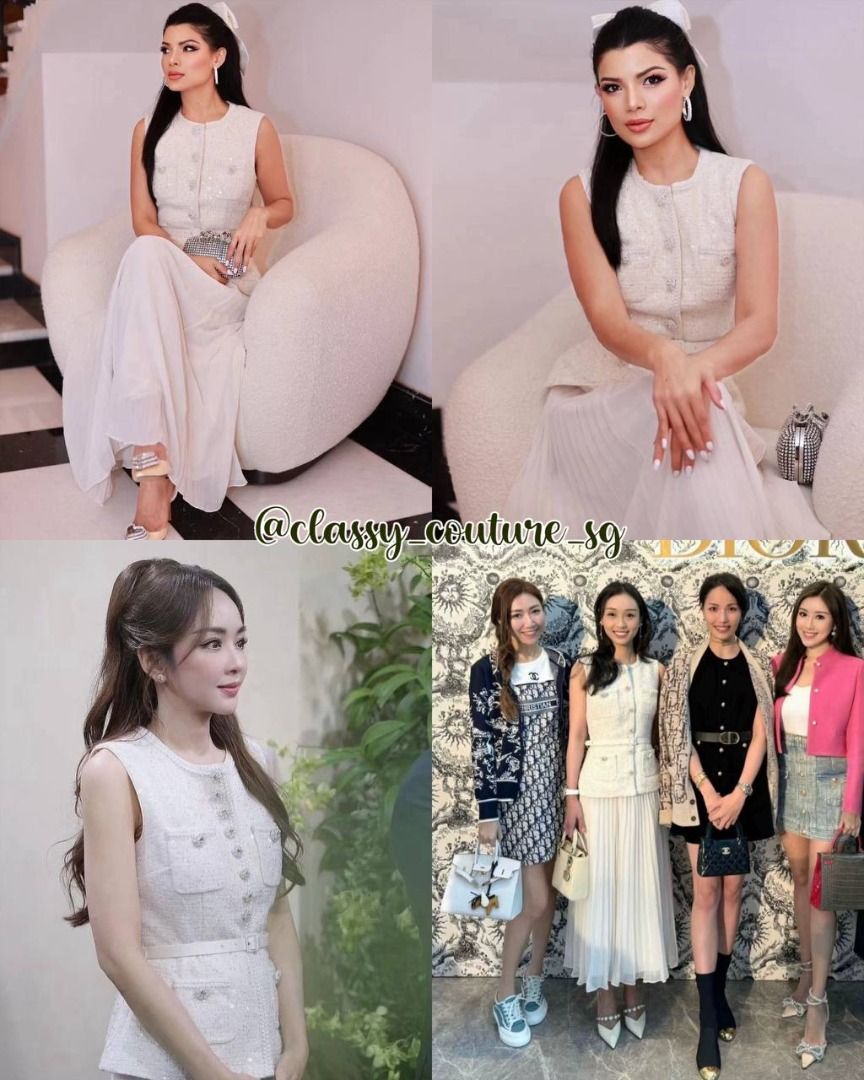 Self Portrait Cream Sequin Boucle Tailored Midi Dress
