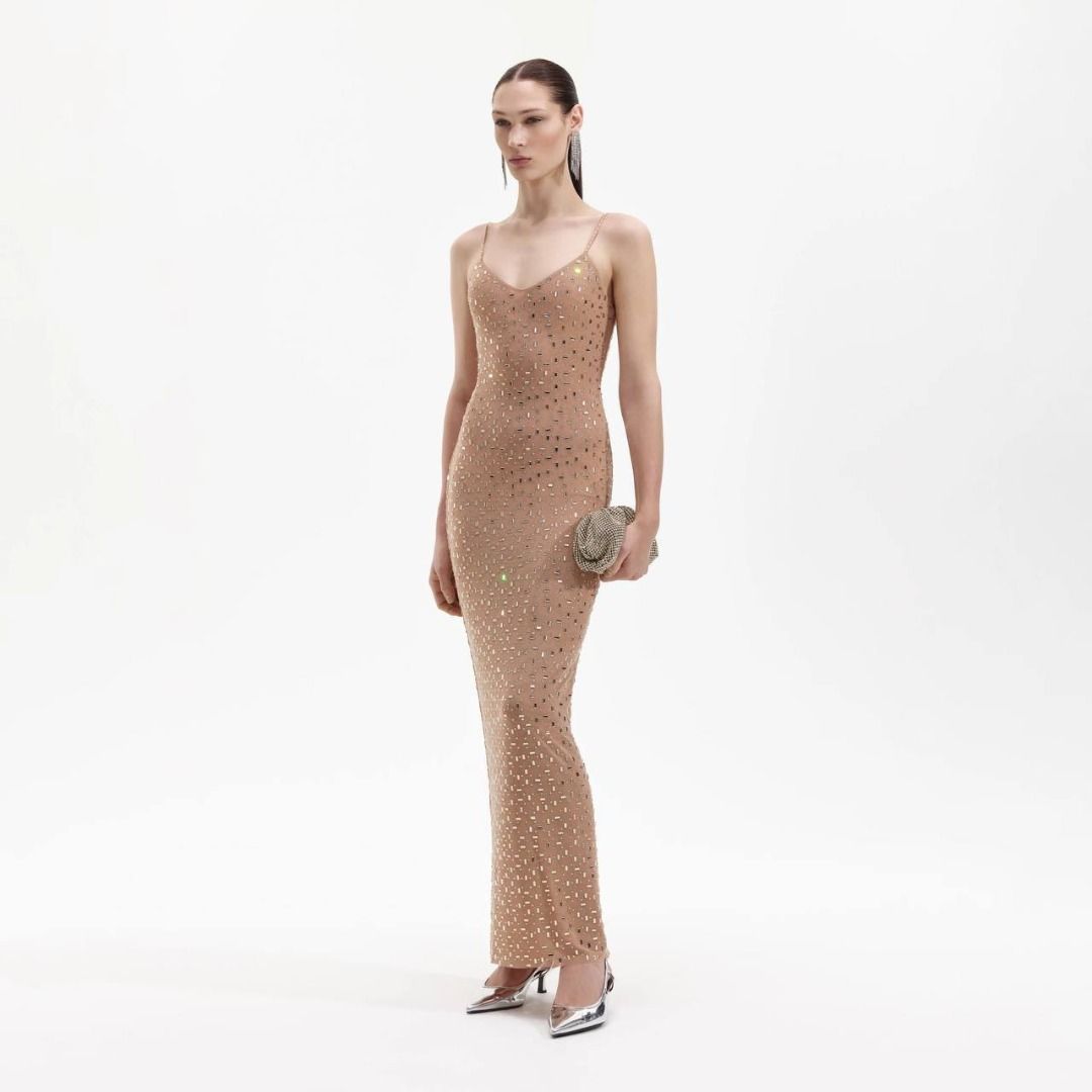 zendaya black dress gold back Self-Portrait - Gold Metallic Feather Maxi Dress main image 0