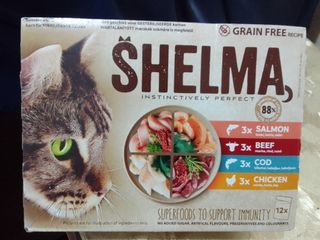 Shelma 85g x 12 pouches (Salmon, Beef, Cod, Chicken) EXP06/10/2025 WETFOOD